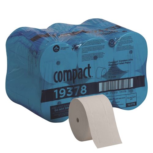 Compact® Coreless 2-Ply Recycled Toilet Paper, 1500 Sheets Per Roll